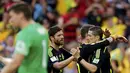 Spanyol meraih poin sempurna saat membekuk Australia 3-0 di laga penutup penyisihan Piala Dunia 2014 Grup B di Stadion Baixada, Curitiba, Brasil, (23/6/2014). (REUTERS/Henry Romero)