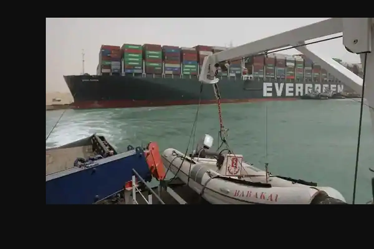 Kapal kontainer raksasa terdampar di Terusan Suez Mesir. Foto: AFP