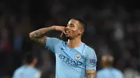 Penyerang Manchester City, Gabriel Jesus, merayakan golnya ke gawang Shakhtar Donetsk, pada Matchday 4 Grup F Liga Champions, Kamis (8/11/2018) dini hari WIB, di Etihad Stadium.  (AFP / Oli Scarff)