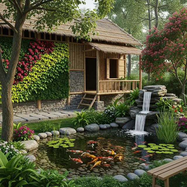 Contoh Rumah Sederhana di Desa dengan Suara Gemericik Air yang Menenangkan (Image by Gemini AI)