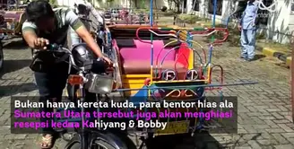 Kuda-kuda unik, kereta kencana hingga bentor hias yang menjadi ikon Kota Medan akan menghibur masyarakat di resepsi pernikahan Kahiyang Ayu dan Bobby Nasution.