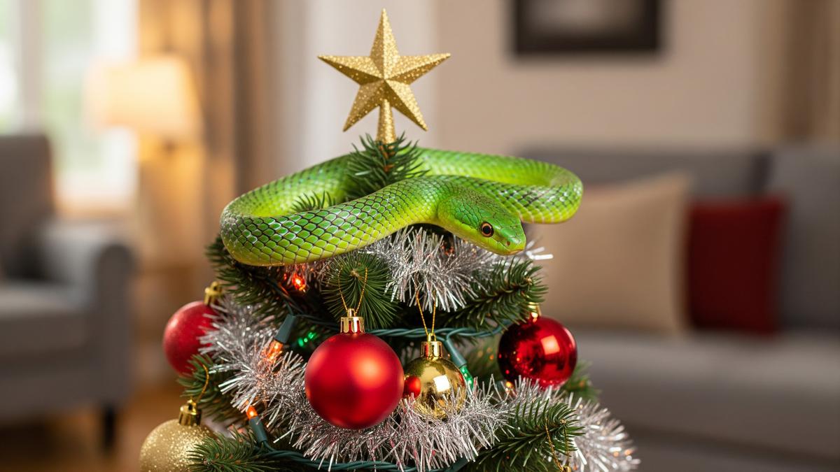 Ular "Terbang" Muncul di Puncak Pohon Natal, Bikin Kaget Penghuni Rumah
