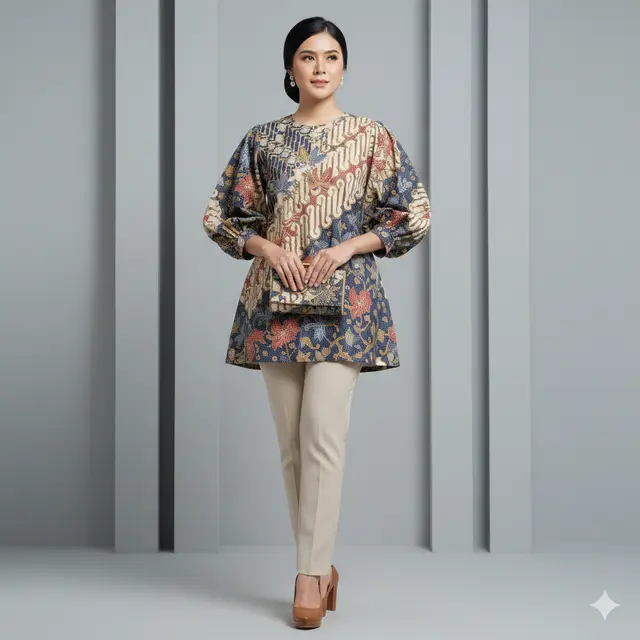Atasan Batik Wanita Panjang Model Tunik