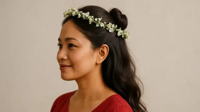 Model Rambut Sanggul Sederhana dengan Aksen Bunga untuk Rayakan 17 Agustus 2025 Kemerdekaan HUT RI ke-80/Ilustrasi AI