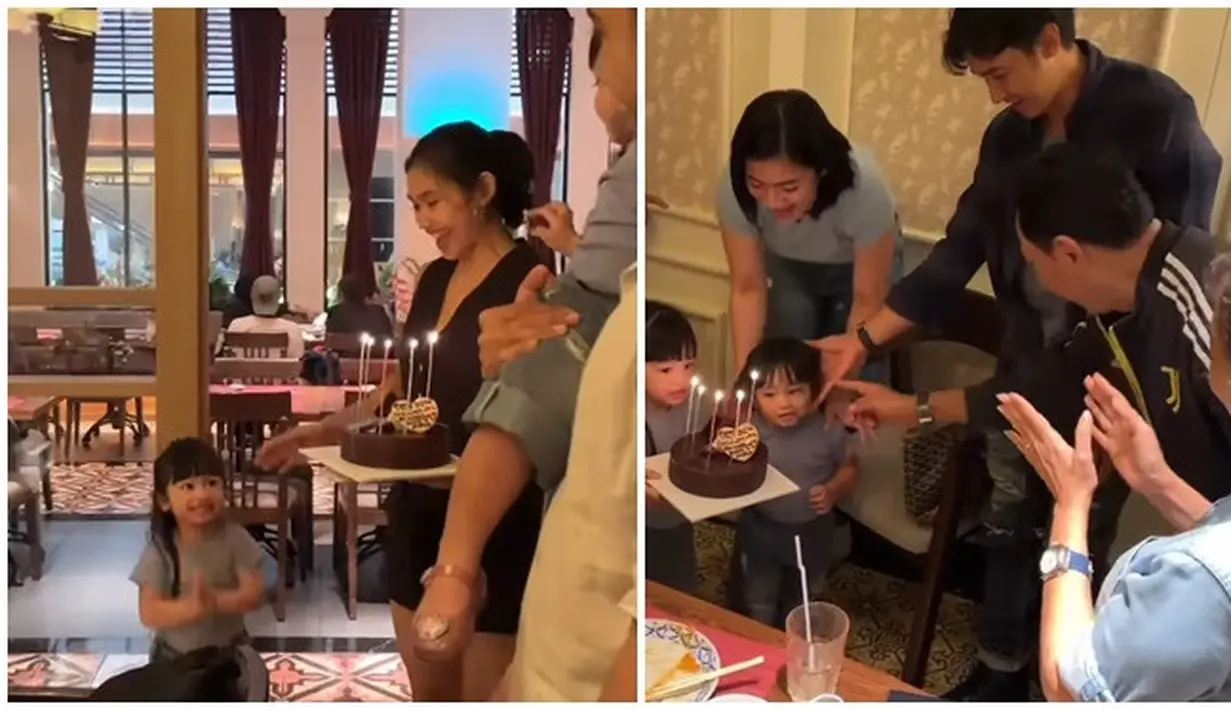 Momen detik-detik ketika anak dan cucu Pratikto memberikan kejutan. Bible dan Zevanya antusias memberikan kejutan untuk kakak neneknya. Ketika momen tiup lilin dan berdoa, Bible dan Zevanya juga ikut. Ekspresi lucu anak Caesar Hito dan Felicya Angelista ini sukses bikin gemas. Pakai baju warna selaras, dua anak artis ini memang sudah curi perhatian sejak lahir. (Liputan6.com/IG/@claragaby)