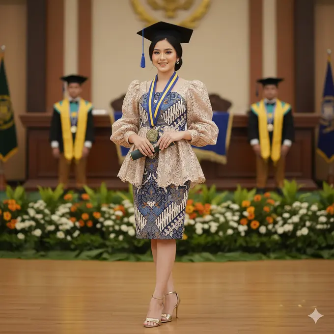 Model Dress Batik Brokat Pendek untuk Wisuda