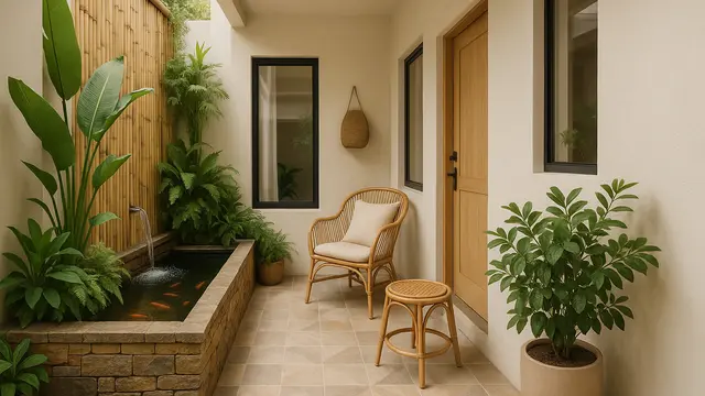 teras tropis minimalis lahan sempit depan rumah