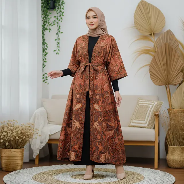 Model Gamis Batik Cardigan