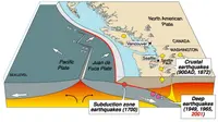 Lempeng Juan de Fuca bertemu dengan Lempeng Amerika Utara di bawah Sesar Cascadia. (Foto: USGS)