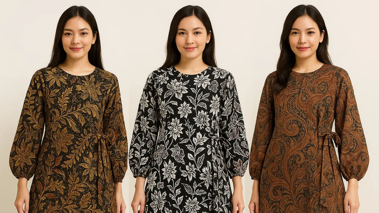 Model Tunik Batik Tali Samping Lengan Bishop