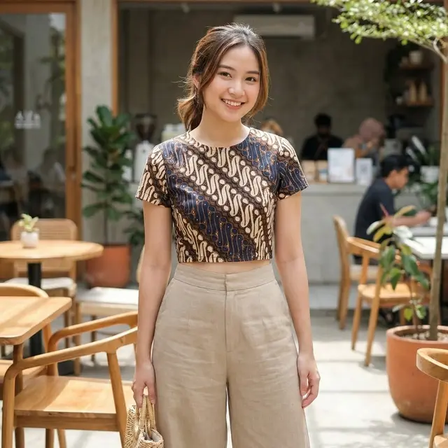Ilustrasi Model Atasan Batik Crop
