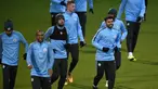 Para pemain Manchester City melakukan pemanasan sebelum laga Liga Champions di City Football Academy, Manchester, (20/11/2017). City akan melawan Feyenord ada grup F. (AFP/Oli Scarff)