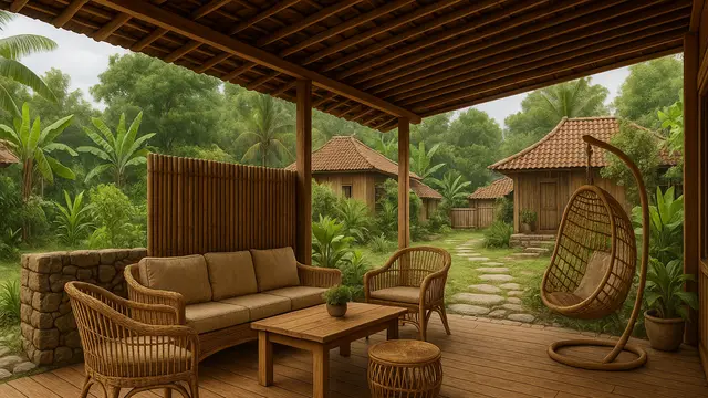 Gambar Desain Ruang Tamu Outdoor Sederhana di Kampung/via AI