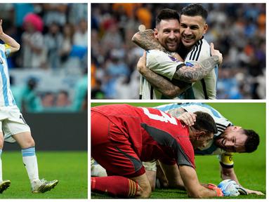 Argentina berhasil melangkah ke babak semifinal Piala Dunia 2022 setelah menyingkirkan Belanda lewat babak adu penalti dengan skor 4-3 pada Sabtu (10/12/2022) dini hari WIB. Kemenangan itu tak lepas dari peran Lionel Messi yang berhasil menyumbangkan satu gol, satu assit, dan sukses melesatkan tendangan penalti pertama bagai Argentina di babak tos-tosan. Berikut ini ragam selebarsi La Pulga saat tendang Belanda dari Piala Dunia 2022. (Foto Kolase: AP dan AFP)