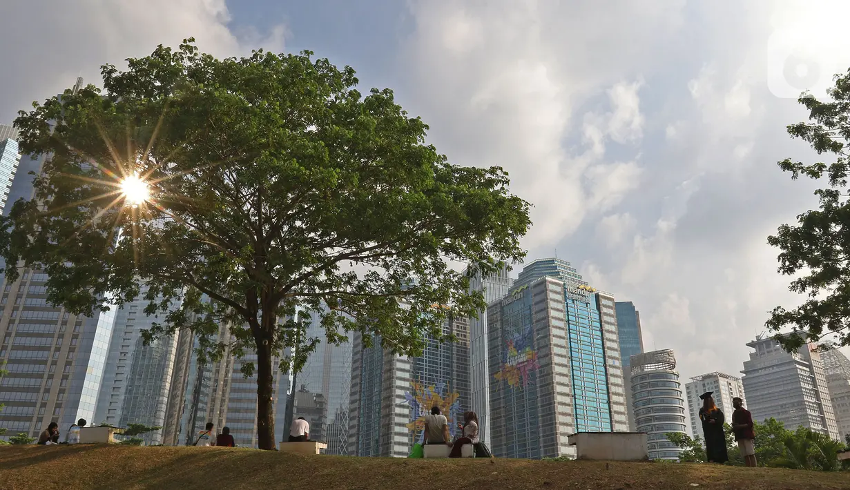 Warga menikmati pemandangan Hutan Kota di kawasan Gelora Bung Karno (GBK), Jakarta, Minggu (17/10/2021). Hutan Kota mulai dibuka secara umum dengan memberlakukan pembatasan sebanyak 150 orang dengan batas waktu satu jam kunjungan. (Liputan6.com/Herman Zakharia)