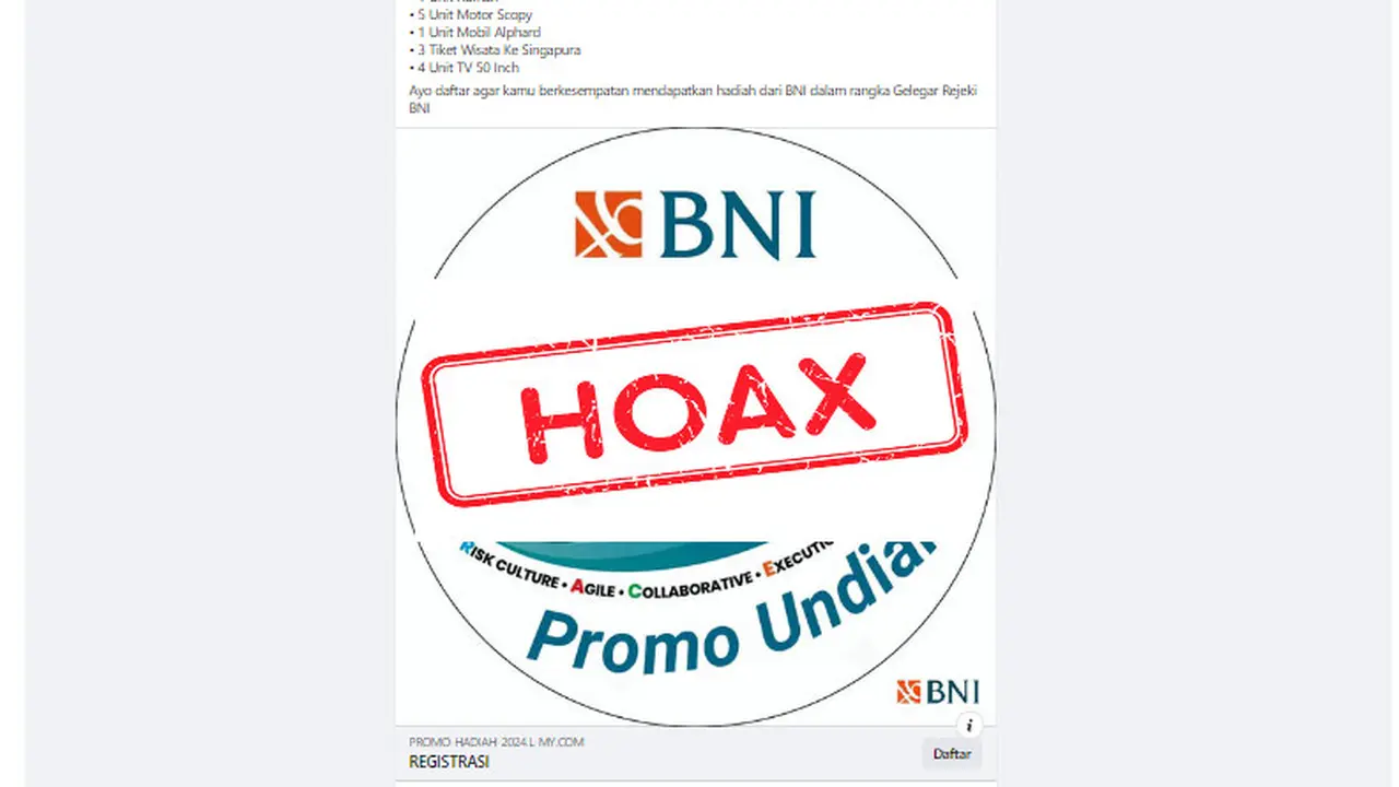 Tangkapan layar hoaks pogram undian berhadiah dari BNI