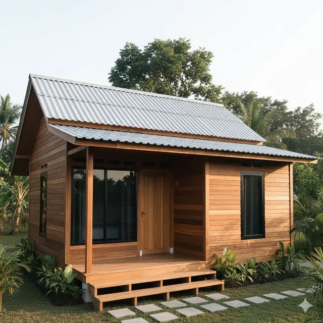 Desain Rumah Sederhana Budget Rp 100 Juta dengan Teras Kecil. Gemini