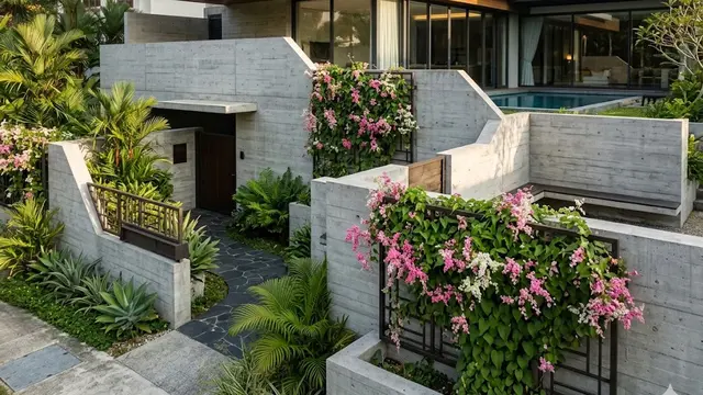 Pagar Beton Ekspos Bertingkat dengan Air Mata Pengantin