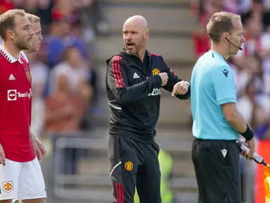 Erik Ten Hag memberikan kesempatan kepada Christian Eriksen untuk melakukan debutnya sebagai pengganti Anthony Martial pada menit ke-68. (AP/NTB Scanpix/Stian Lysberg Solum)
