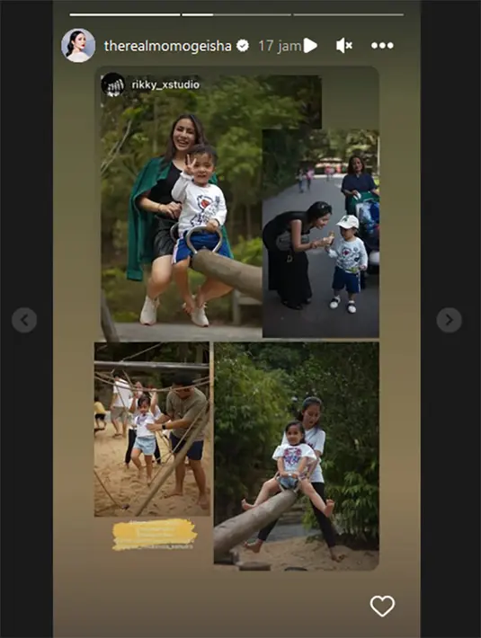 Menikmati jalan-jalan bersama sang buah hati dan beberapa orang dalam rombongan kecilnya. [Instagram/therealmomogeisha]