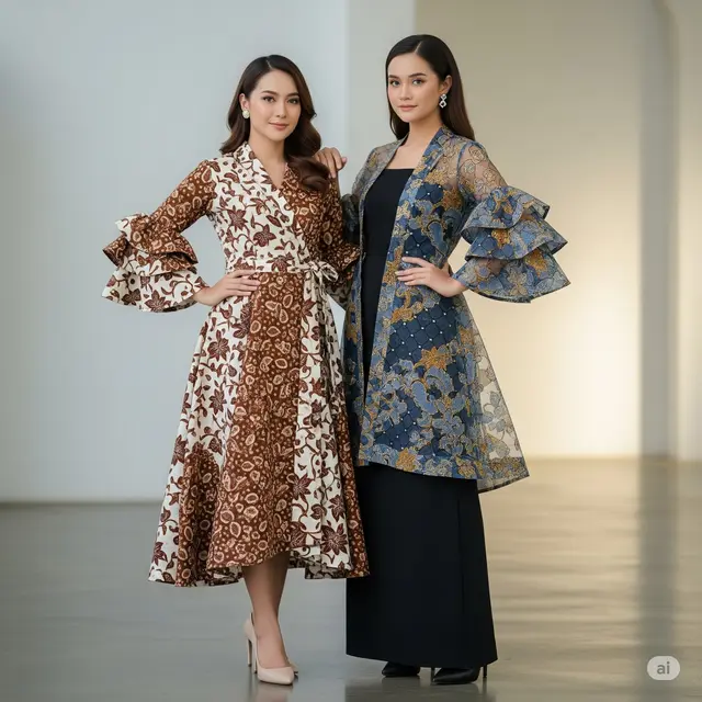 Model Batik Lengan Ruffle Tiga Susun Kekinian untuk Wanita Elegan 2025. Foto: Gemini