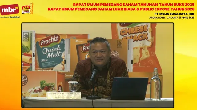 Direktur Utama PT Mulia Boga Raya Tbk (KEJU), Indrasena Patmawidjaja saat paparan publik, Selasa (21/4/2026. (Foto: Liputan6.com/Tira Santia)