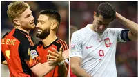 Foto kolase saat Kevin De Bruyne mencetak satu gol bagi kemenangan 2-1 Belgia atas Wales dalam matchday 5 Grup 4 UEFA Nations League A 2022/2023. Sedangkan Robert Lewandowski yang tajam bersama Barcelona kali ini tidak menunjukkan kemampuan terbaiknya ketika Polandia dikalahkan Belanda dengan skor 2-0 di Stadion Narodowy. (Foto-foto: AFP/John Thys, AP Photo/Michal Dyjuk)