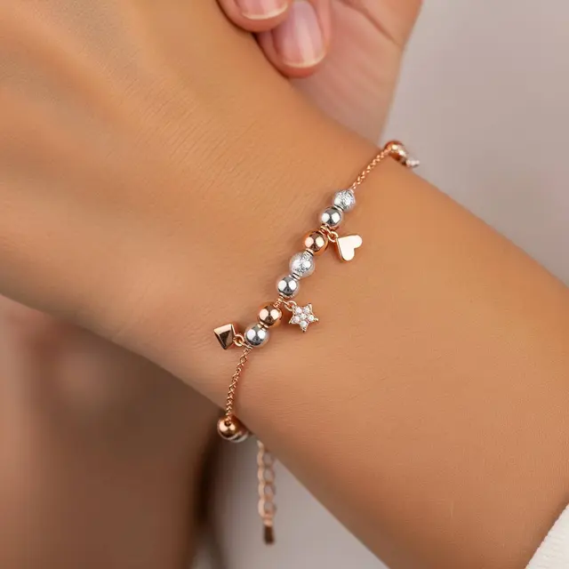 Gelang Emas Kombinasi Rose Gold dan Putih