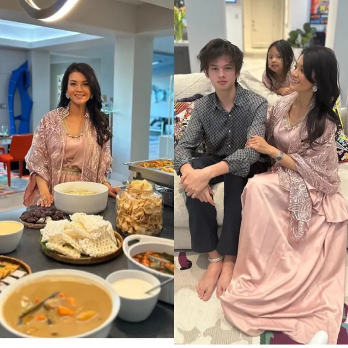 Penampilan Farah Quinn saat Buka Puasa di Rumah Amerika Serikat