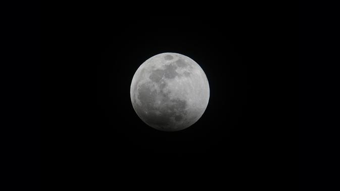 Fenomena gerhana bulan total atau supermoon terlihat di langit Los Angeles, Minggu (20/1). Sebagaimana diketahui, Supermoon merupakan fenomena di mana Bulan berada dalam jarak terdekatnya dengan Bumi. (AP/Ringo H.W. Chiu)