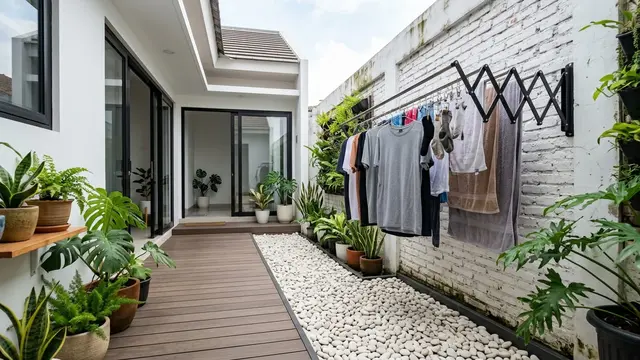 Model Teras Belakang Rumah Sempit untuk Tempat Jemuran