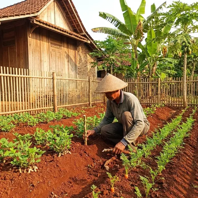 Menanam singkong, kacang tanah, dan wortel di tanah merah