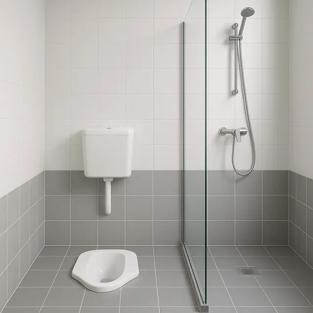 Model Kamar Mandi WC Jongkok dengan Flush Gaya Minimalis