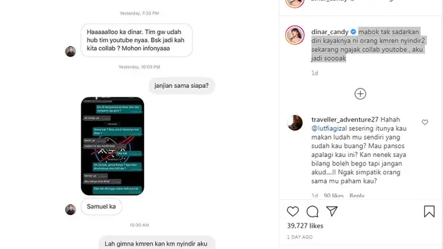 Dinar Candy tolak ajakan kolaborasi Lutfi Agizal