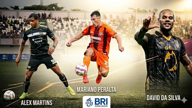 Alex Martins (Dewa United), Mariano Peralta (Borneo FC), dan David Da Silva (Malut United)