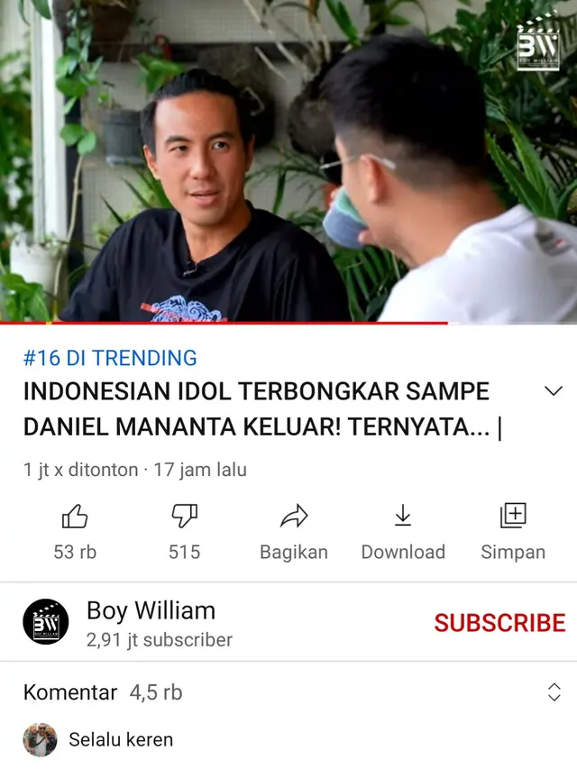 Daniel Mananta dalam unggahan Boy William. (Foto: YouTube Boy William)