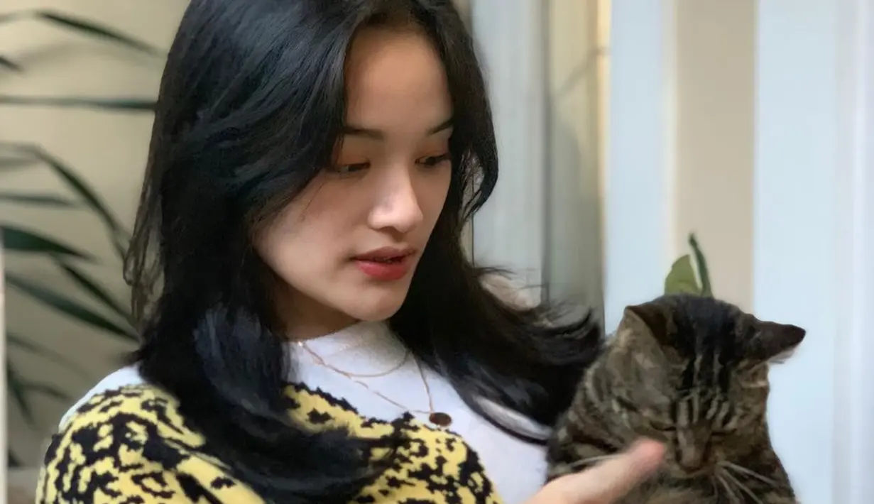 Pemilik nama lengkap Adzana Shaliha Alifyaa memang sangat menyukai kucing. Momen menggendong kucing peliharaan menjadi bukti kecintaanya terhadap hewan yang miliki nama ilmiah Felis catus. Foto Ashel gendong kucing sukses bikin netizen terpesona. (Liputan6.com/IG/@jkt48.ashel)
