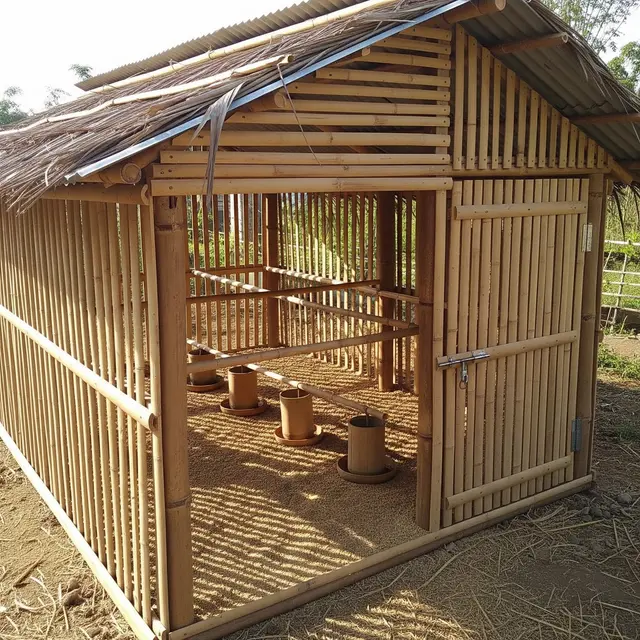 Kandang Broiler Sederhana dari Bambu (AI Generated)