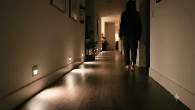 Desain Lorong Rumah dengan Lampu Tanam di Lantai
