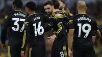 Selebrasi pemain MU usia mengalahkan Wolves di ajang Liga Inggris. (Darren Staples / AFP)