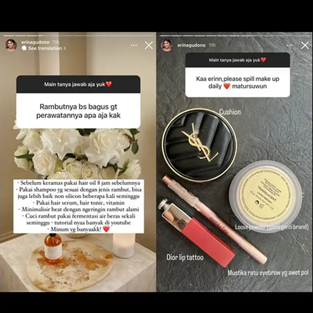 Erina Gudono Ungkap Perawatan Rambut dan Produk Makeup Harian