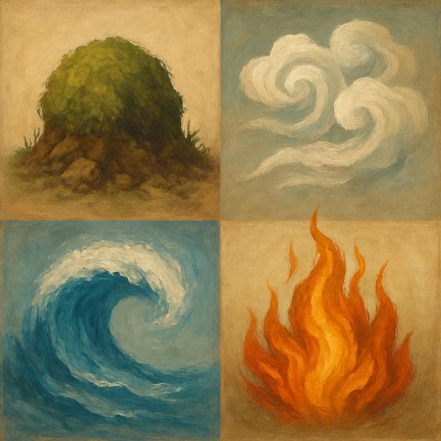 4 elements : earth, water, air, and fire