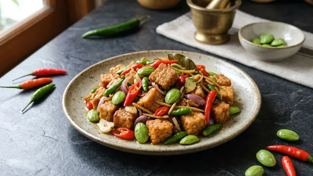 Resep tempe tumis petai cabai rawit (AI Generated)