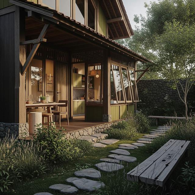 Desain Rumah Kecil Tropis dengan Taman Belakang