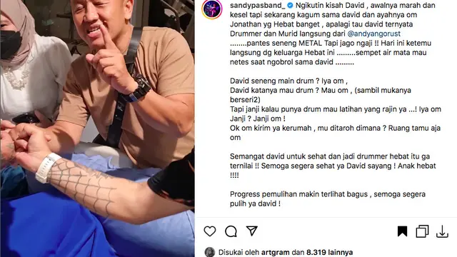 Sandy Pas Band Nahan Nangis Saat Ngobrol Langsung dengan David Ozora, Akui Kagum Lihat Perjuangan dan Perkembangannya