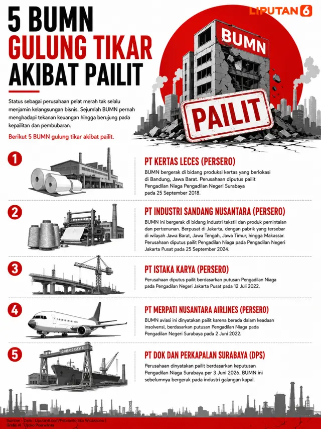 Infografis 5 BUMN gulung tikar akibat pailit.
