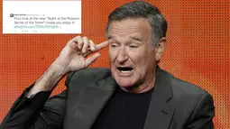 Pada tanggal 30 Juli 2014, bintang film 'Mrs. Doubtfire'itu menuliskan tweet tentang film terbarunya,'Night at the Museum: Secret of the Tomb'. (REUTERS/Mario Anzuoni/Files)