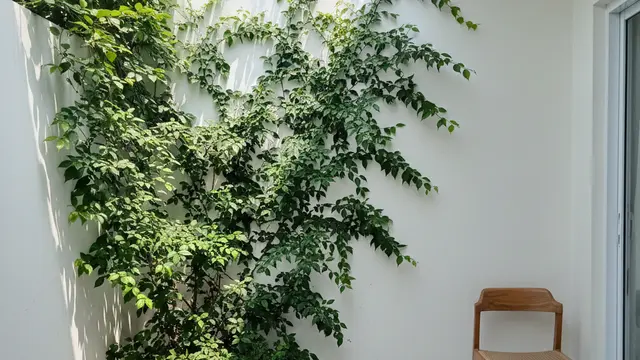 Model Teras Rumah Mungil yang Asri dengan Pot Tanaman Rambat. AI