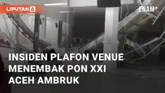 Plafon venue cabang menembak di PON XXI Aceh ambruk. Peristiwa ini terjadi pada Selasa (17/9/2024)