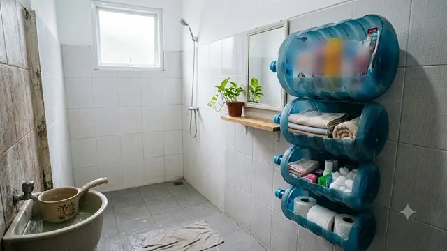 Rak Kamar Mandi dari Galon Bekas